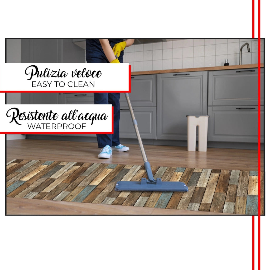 Tappeto Cucina Antimacchia 51x100 cm Stampa HD Alta Definizione Passatoia Gomma Pvc Parquet Colorato