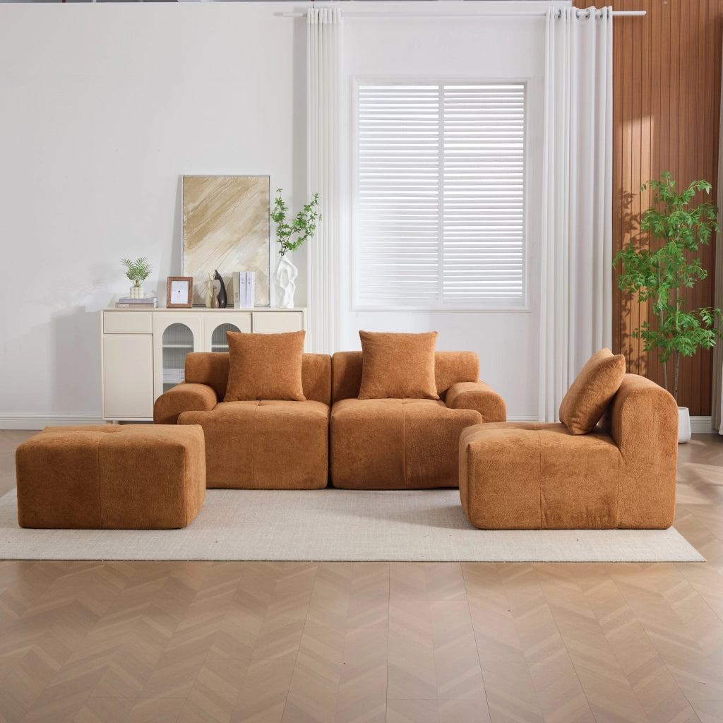 Divano angolare arancione modulare 3 posti in tessuto; 268x102x78 cm