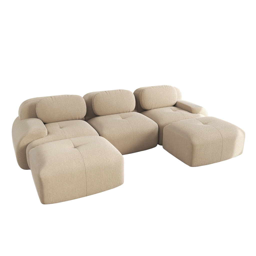 Divano Modulare a U in Velluto a Coste ¨C MINIMAL ¨C Beige, Braccioli Extra, Imbottito