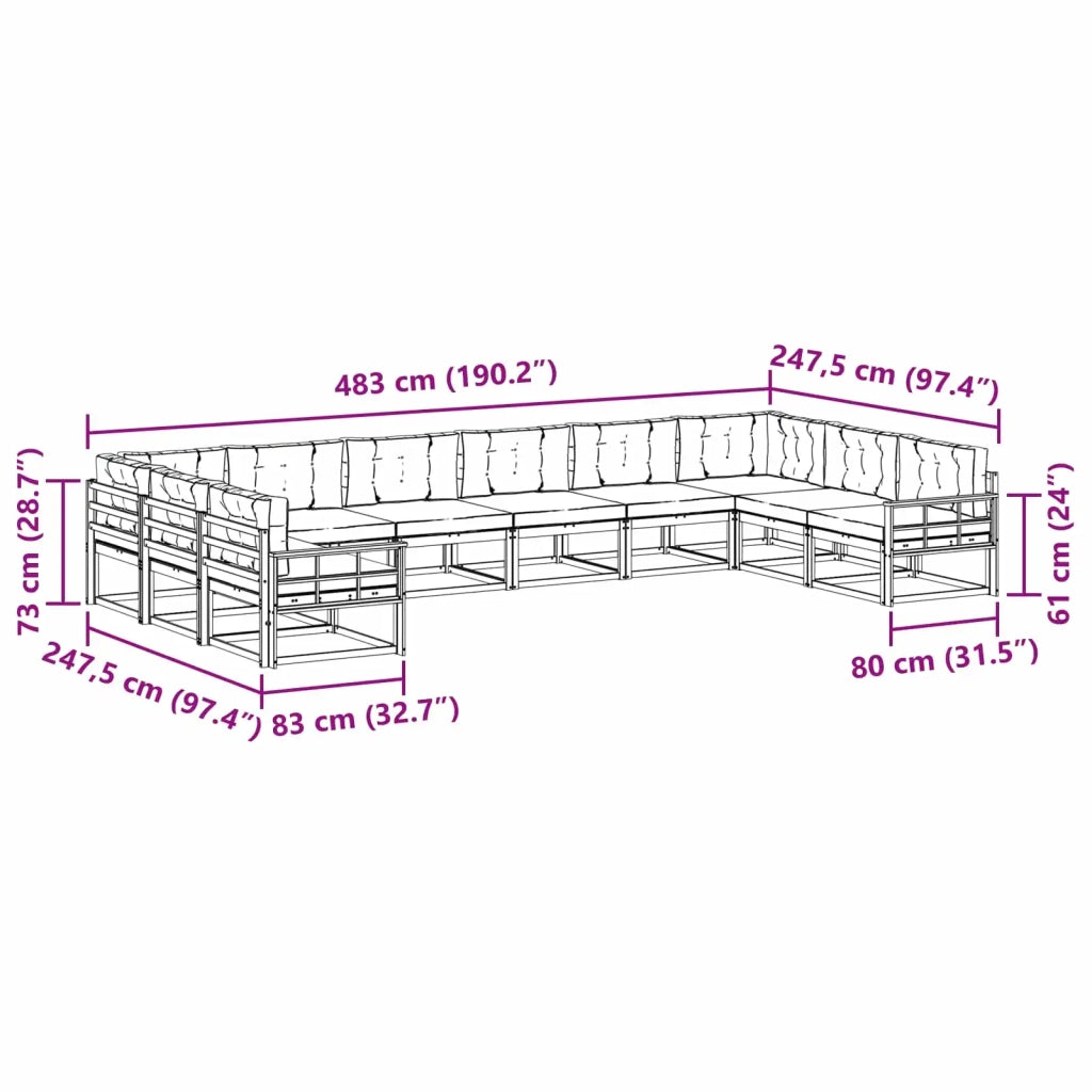 Set di divani da esterno 10 pz Bianco e Beige 3387117