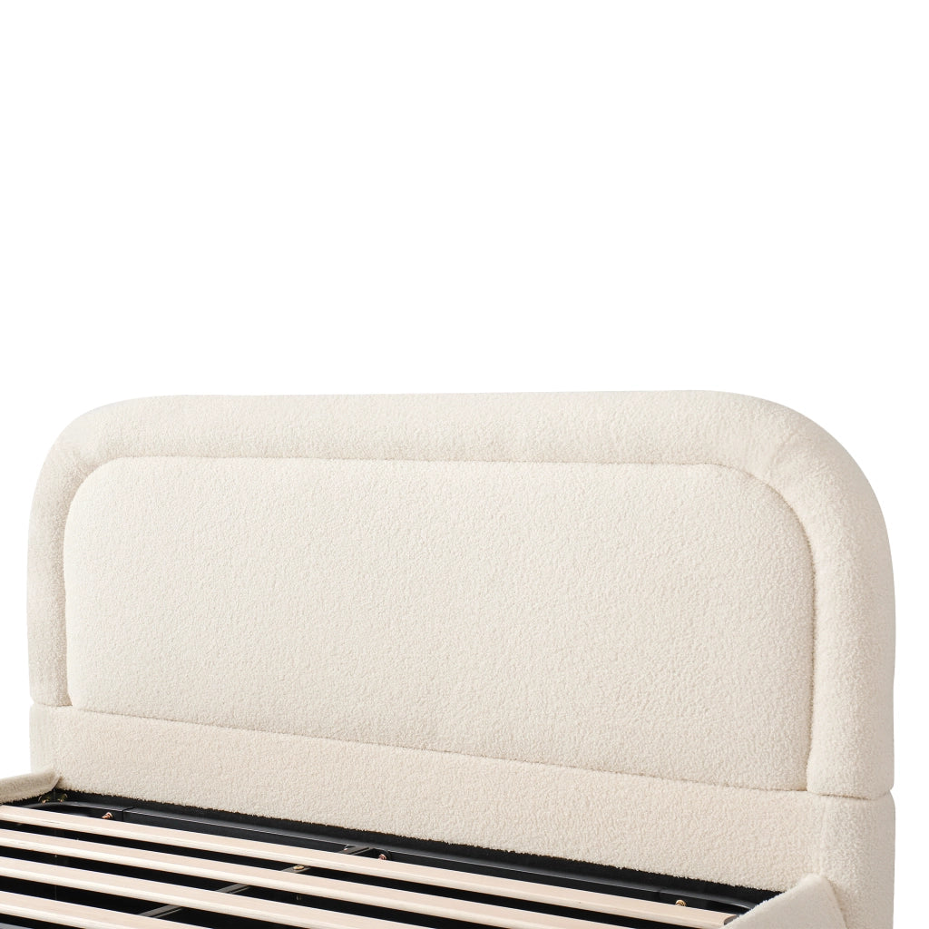 Letto con contenitore idraulico in bouclé beige