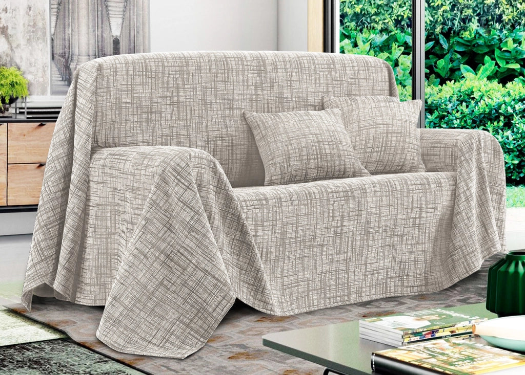 Telo Arredo Copridivano Multiuso Copritutto Misto Cotone Modello Multirighe - 180x260 - Lino