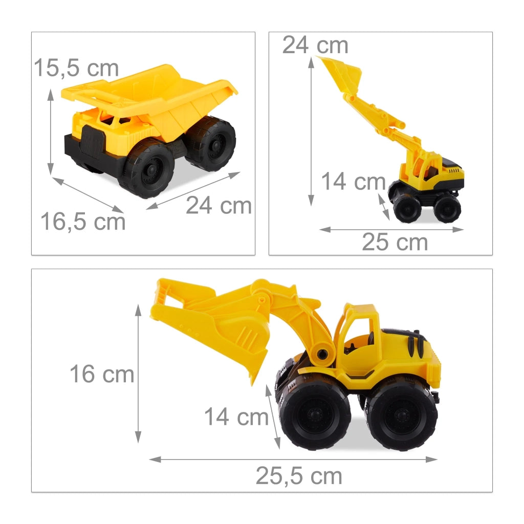 Set di 3 giocattoli veicoli da cantiere colorati sabbiera 30 x 10 x 10 cm in plastica gialla 13_0003987