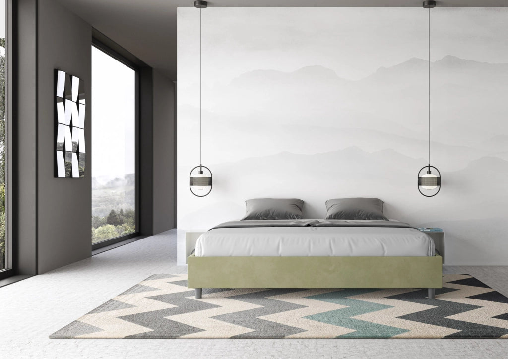 BS COM Letto matrimoniale king size con rete imbottito 190x200 microfibra tè verde