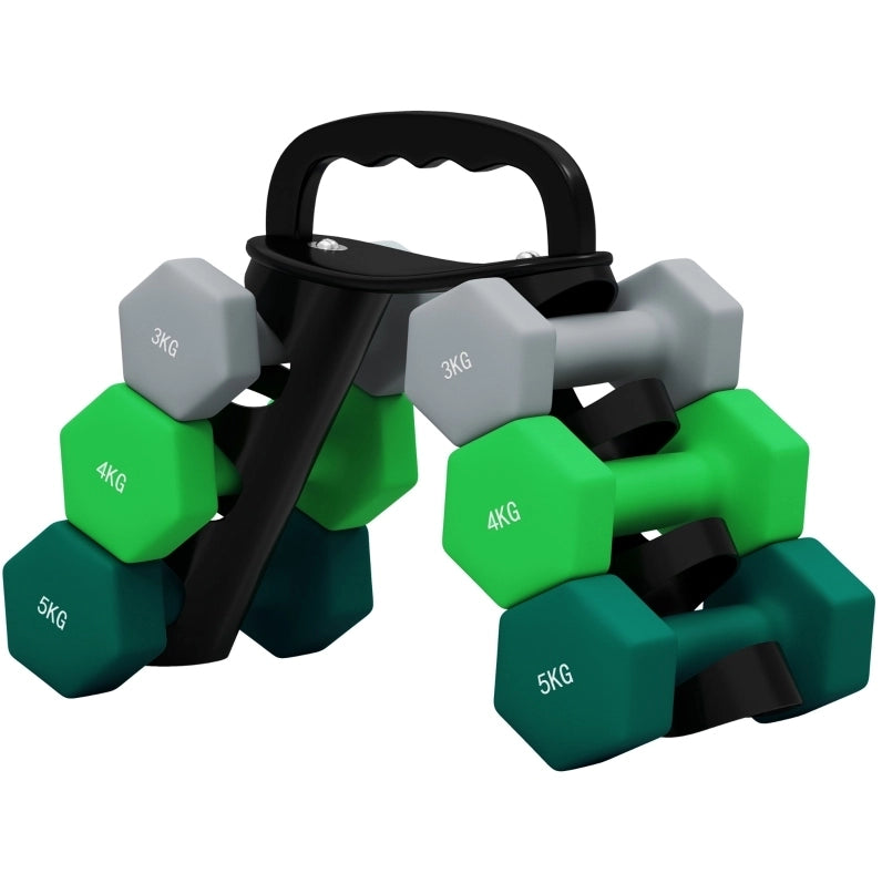 Set di manubri esagonali 6 pezzi 2 x 3 kg 2 x 4 kg 2 x 5 kg con supporto multicolore