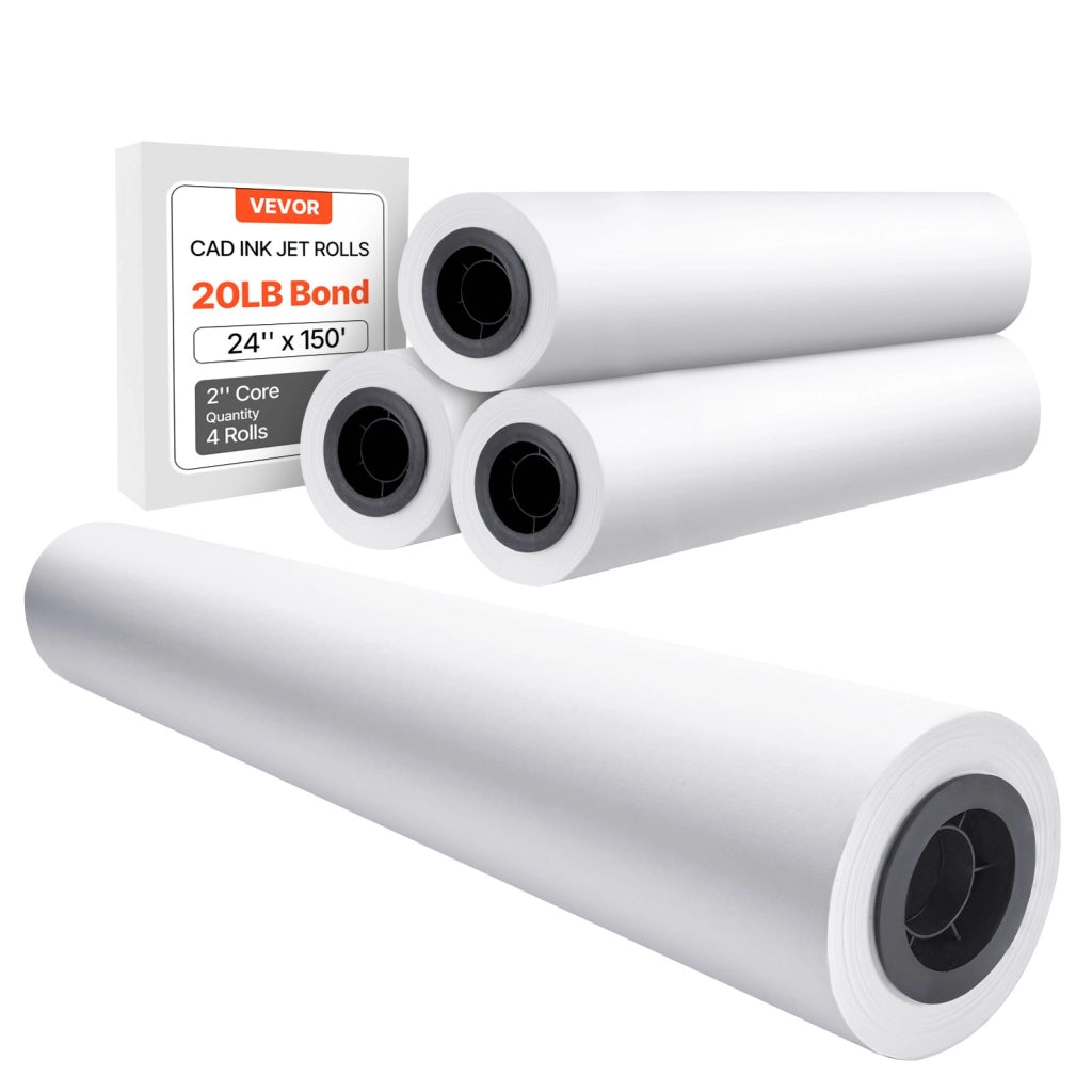 Carta per Plotter CAD 609,6 mm x 45,7 m 80 g/m² 4 Rotoli Anima 50,8 mm Bianco Resistente per Disegni Tecnici e Ingegneria