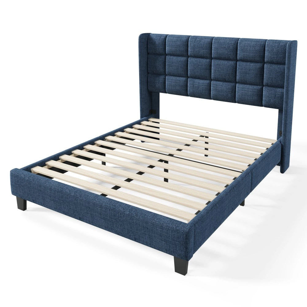 Letto imbottito matrimoniale con rete a doghe ¨C Minimal ¨C Blu lino 140x200 cm