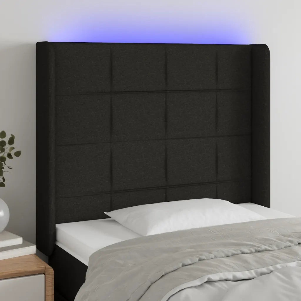 Testiera | Testata a LED Nera 83x16x118/128 cm in Tessuto