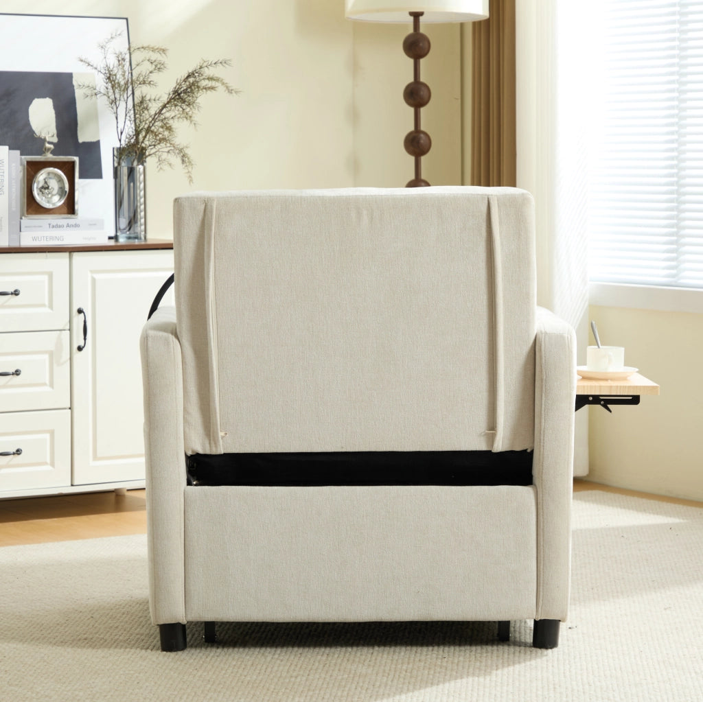 Poltrona letto convertibile 167x79x83 cm in chenille beige con bracciolo portaoggetti