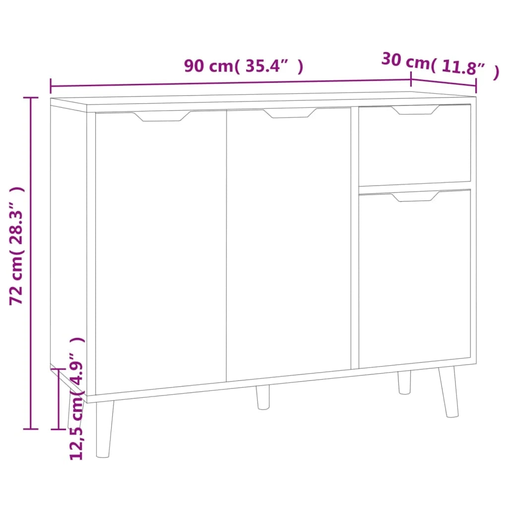 Credenza comò armadio mobile portaoggetti organizzador cucina soggiorno lucido 90 x 30 x 72 cm legno ingegnerizzato bianco 02_0030780