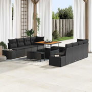 Set Divano da Giardino con cuscino 11 pcs Nero Poly Rattan