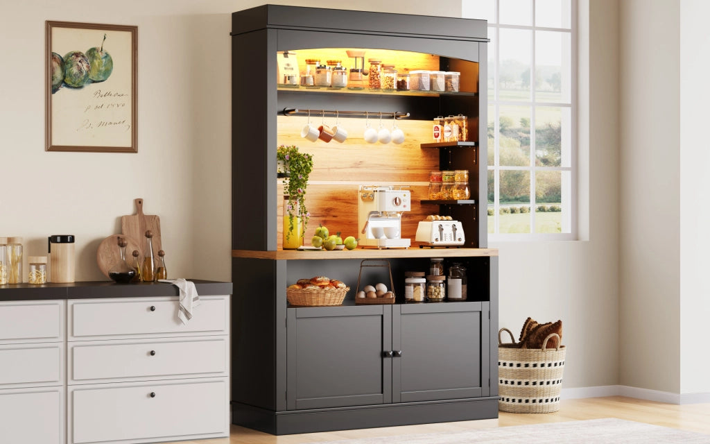ARMADIO CUCINA LED 107x43x184 cm Nero MDF e Metallo