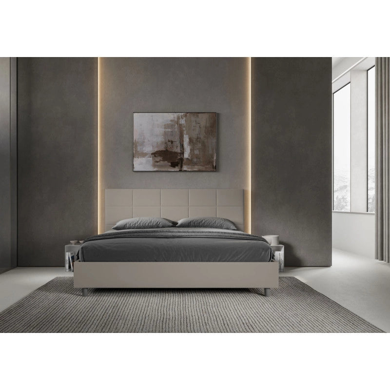 Letto imbottito Matrimoniale 190x200 cm Mika - Similpelle,Tortora,Con rete