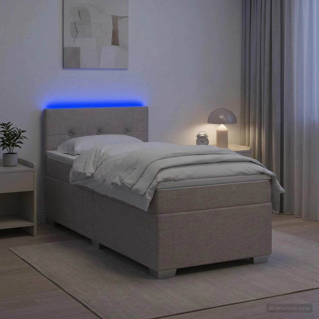 Letto con Box Spring, Materasso e LED Tortora 90 x 200 cm 3451858