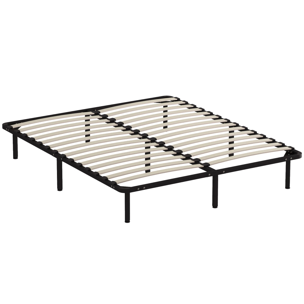 Rete Fissa Letto Matrimoniale 190x160x31 cm a 28 Doghe con Spazio Sottostante in Legno e Acciaio Nero e Legno