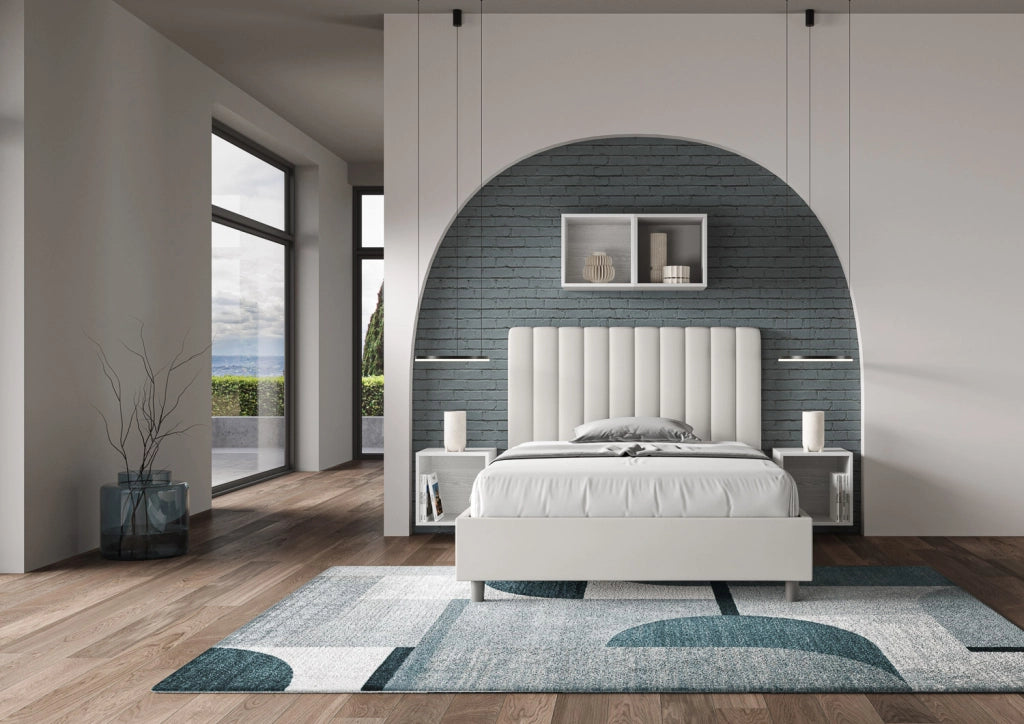 BS COM Letto una piazza e mezza contenitore imbottito 130x210 similpelle bianco