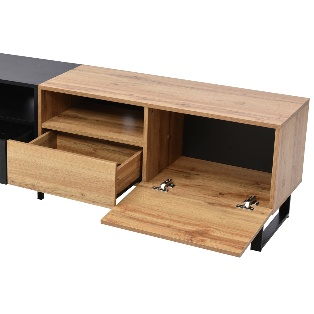 Mobile porta TV moderno nero e legno 190 cm