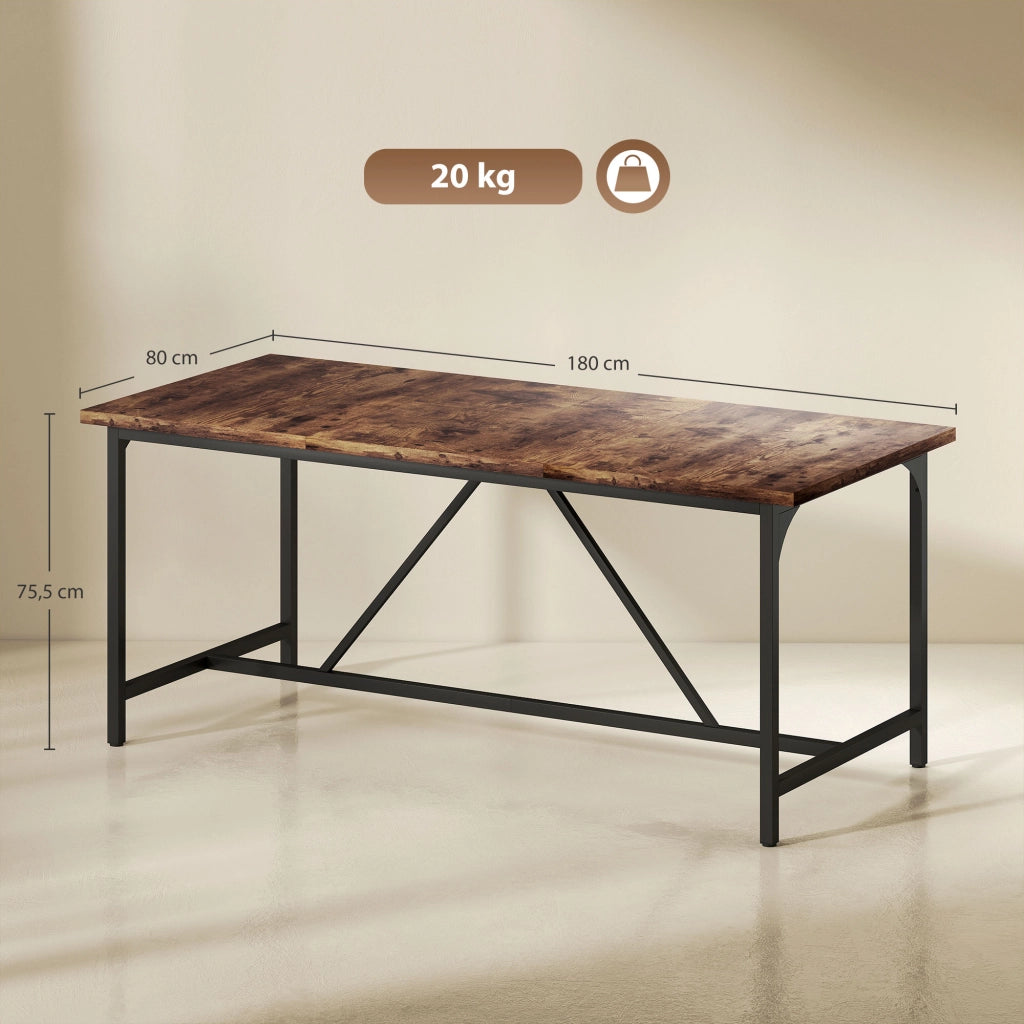 Tavolo da Pranzo Rettangolare Allungabile per 6-8 Persone ¨C Minimal ¨C Legno Massello Effetto Rovere Antracite 180x80x75,5 cm
