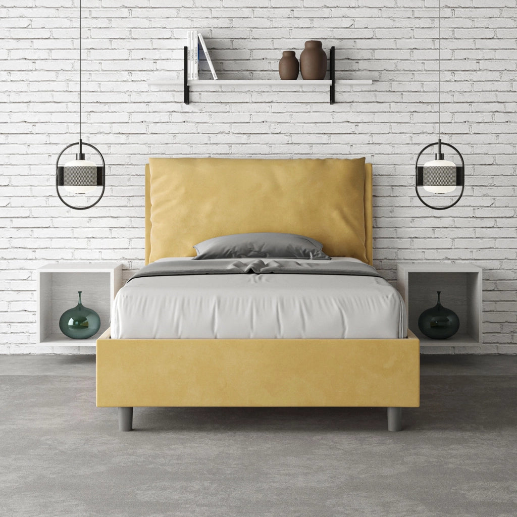 BS COM Letto una piazza e mezza con rete imbottito 110x210 microfibra ocra