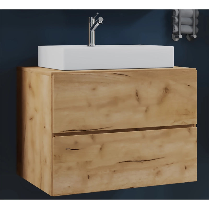 Luce di Ezooza Set Bagno 2 Pezzi Mobile Extra Large con 2 cassetti e Lavabo sospesi, Rovere miele , lavabo Bianco