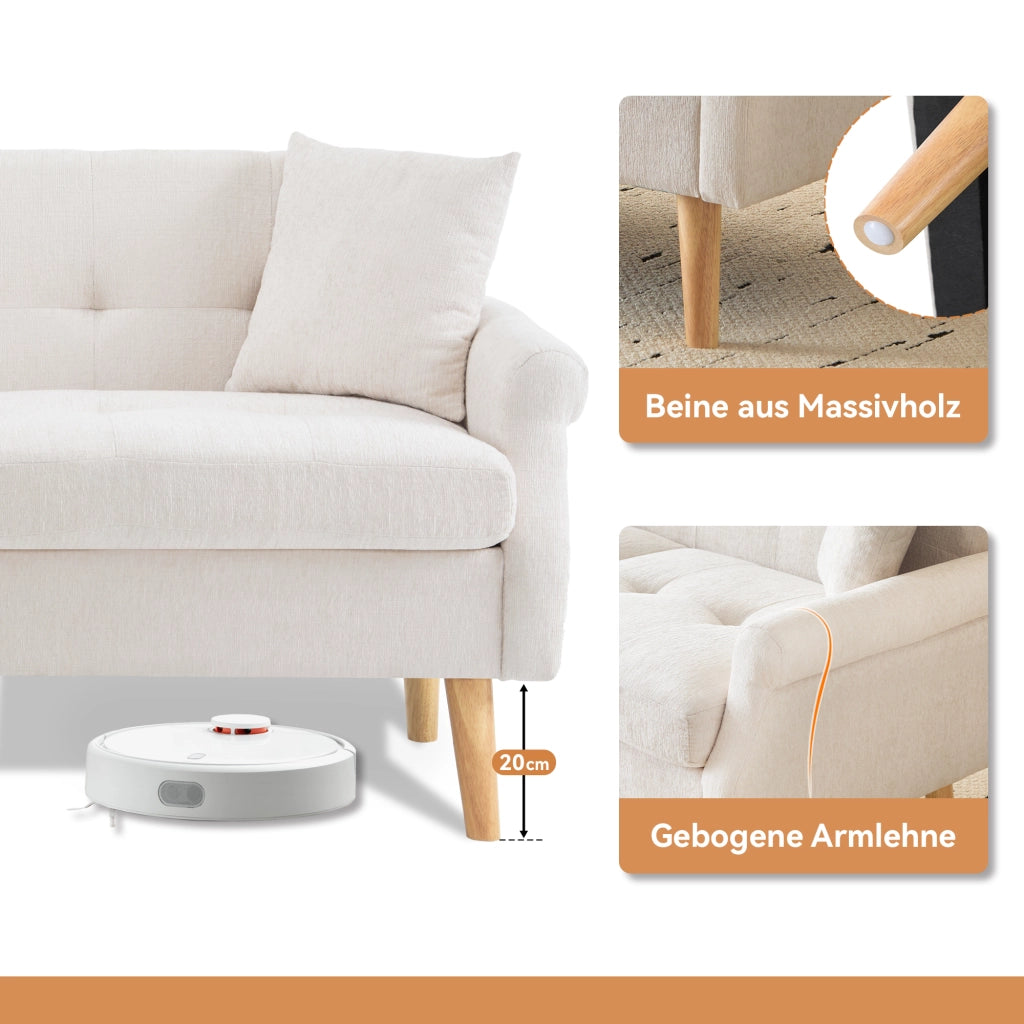 OKWISH Divano 2 Posti, Cuscini Inclusi, Seduta Imbottita da 15 cm e Braccioli Ergonomici, Ciniglia Beige