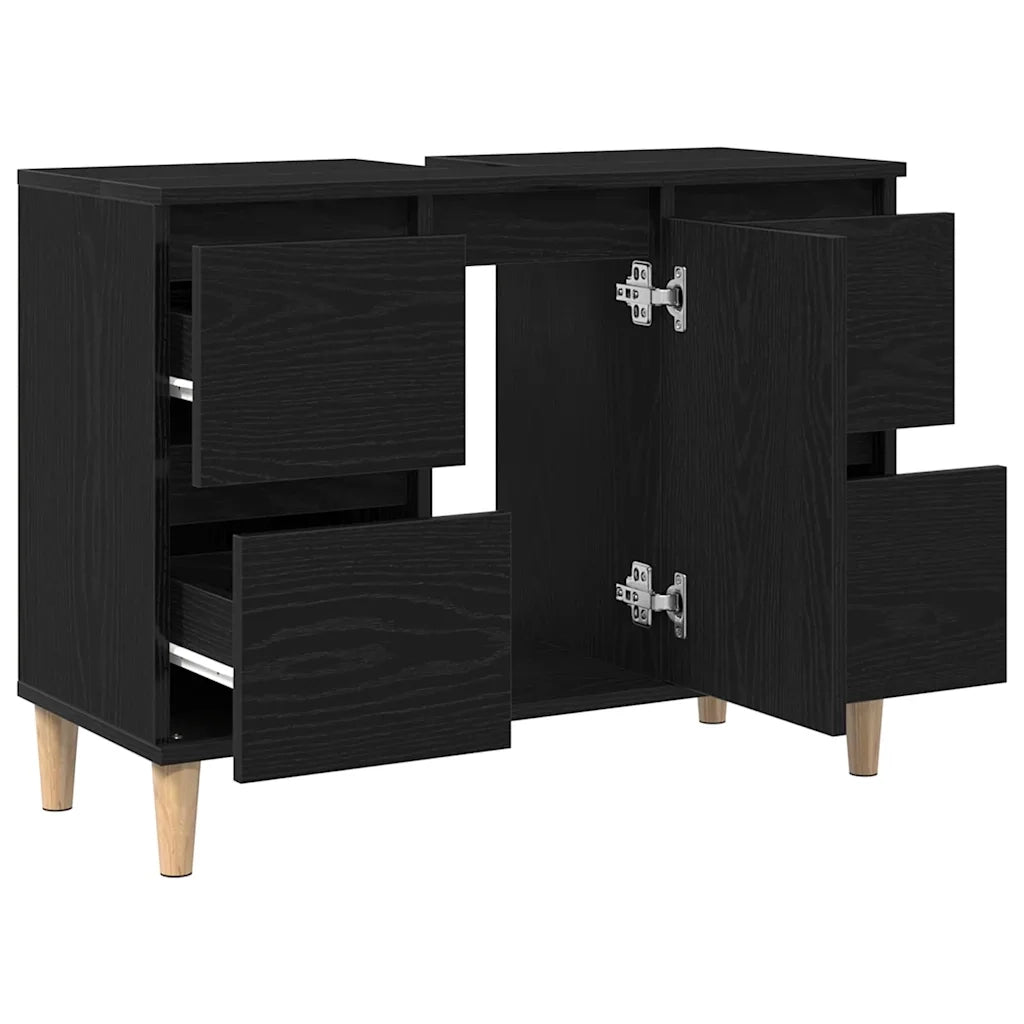 Mobile Lavabo | Armadio per Lavabo da Bagno Rovere Nero 80 x 33 x 60 cm