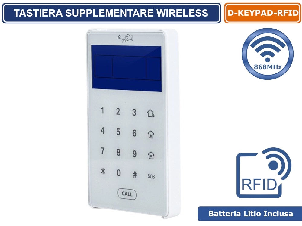 TASTIERA KEYPAD-RFID WIRELESS 868 MHZ TOUCH SCREEN PER CENTRALE DEFENDER