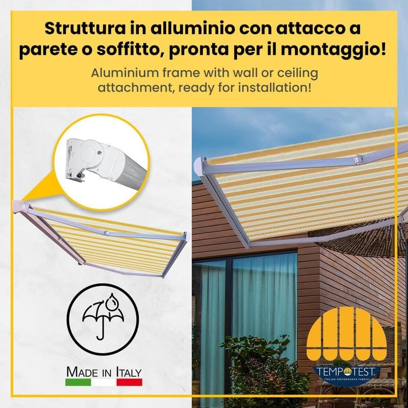 Tenda da Sole a Bracci Estensibili a Scomparsa Totale Tempotest Para' - Colore Arancione 19 - Largh. 2,48 x Sporgenza 1,85 - Att. Par. Arg. DX