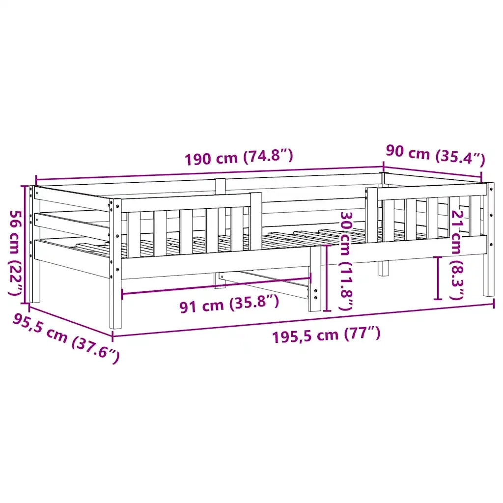 Letto senza Materasso-Struttura Letto 90x190 cm in Legno Massello di Pino 803722
