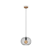 Lampada A Sospensione Vintage Winki Legno Marrone Metallo Nero 1 Luce E27 D.30