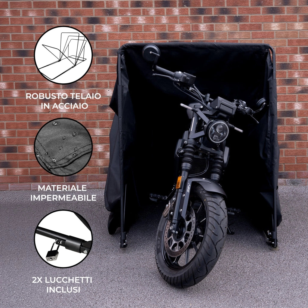 Tenda Moto Media Nero Impermeabile Oxford 600D Garage Portatile in Acciaio