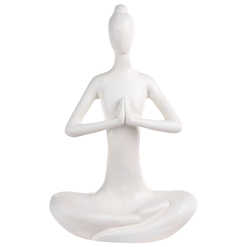 Statua decorativa da giardino in ossido di magnesio, figura di donna che pratica yoga, bianco, 38 x 21 x 60 cm, decorazione da esterno