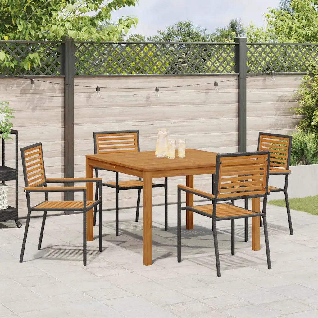 Set da Pranzo per Giardino 5 pcs Nero Legno di Acacia Massello