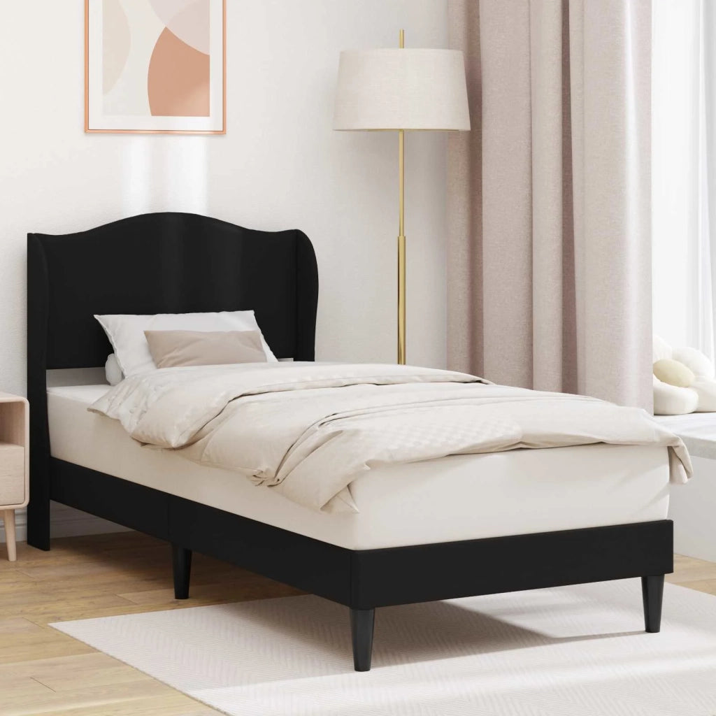 Letto singolo | Letto per adulti | Struttura del letto con testiera Nero 90 x 190 cm Similpelle