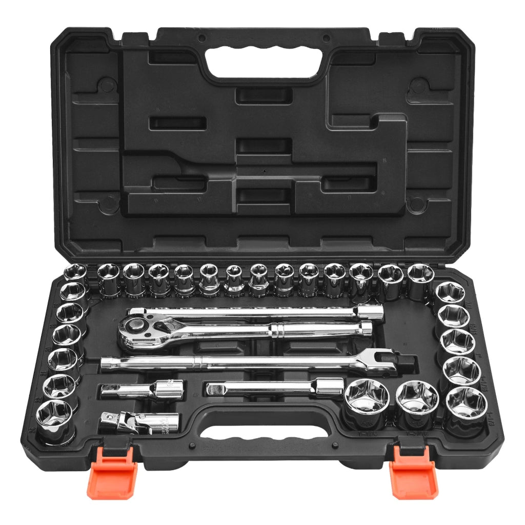 Set di Bussole 33 Pezzi, Chiave a Cricchetto 12,7 mm SAE e Metriche, Acciaio Legato CR-V, Barra di Prolunga, Custodia, Robusto, per Riparazioni Auto