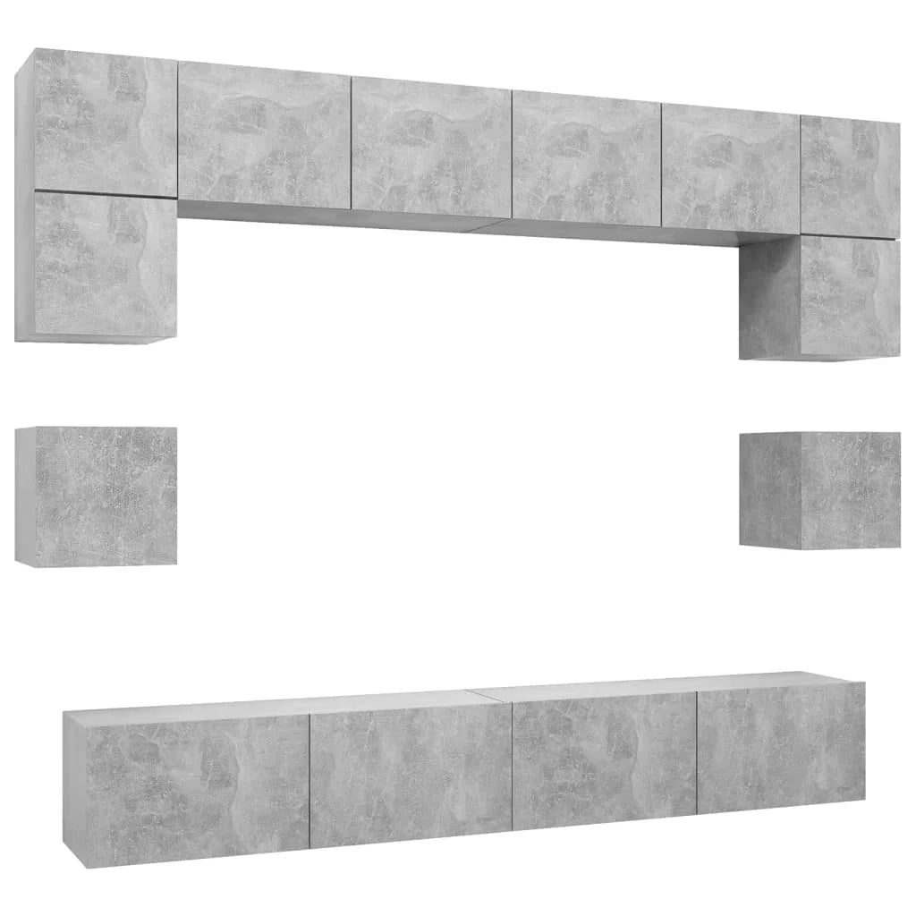 Set di mobili da 8 pezzi tra cui armadio credenza mobile TV televisore per soggiorno camera da letto salotto legno ingegnerizzato grigio 02_0025251