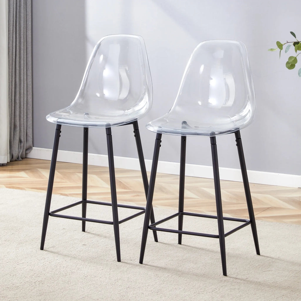 Set 2 Sgabelli da Bar Trasparenti, Design Moderno con Struttura in Metallo Argento/Oro/Nero, per Cucina, Bar o Sala da Pranzo (Solo Sedie, senza Tavolo)