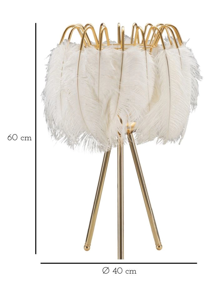 Lampada da Tavolo Feather Stand Ø40x60 cm in Ferro e Plastica Oro e Bianco