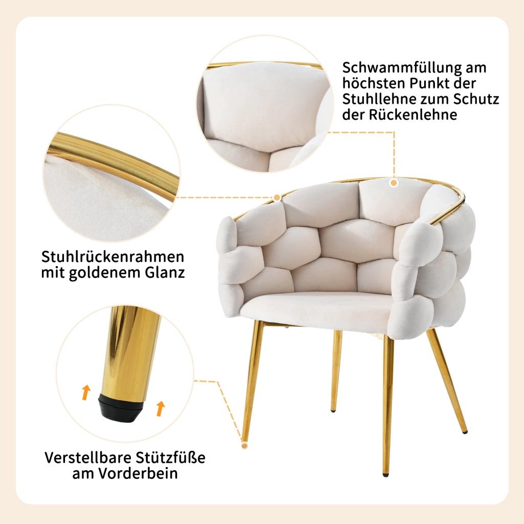 SEDIA da pranzo 44x41x74 cm in velluto beige Set da 2 pezzi