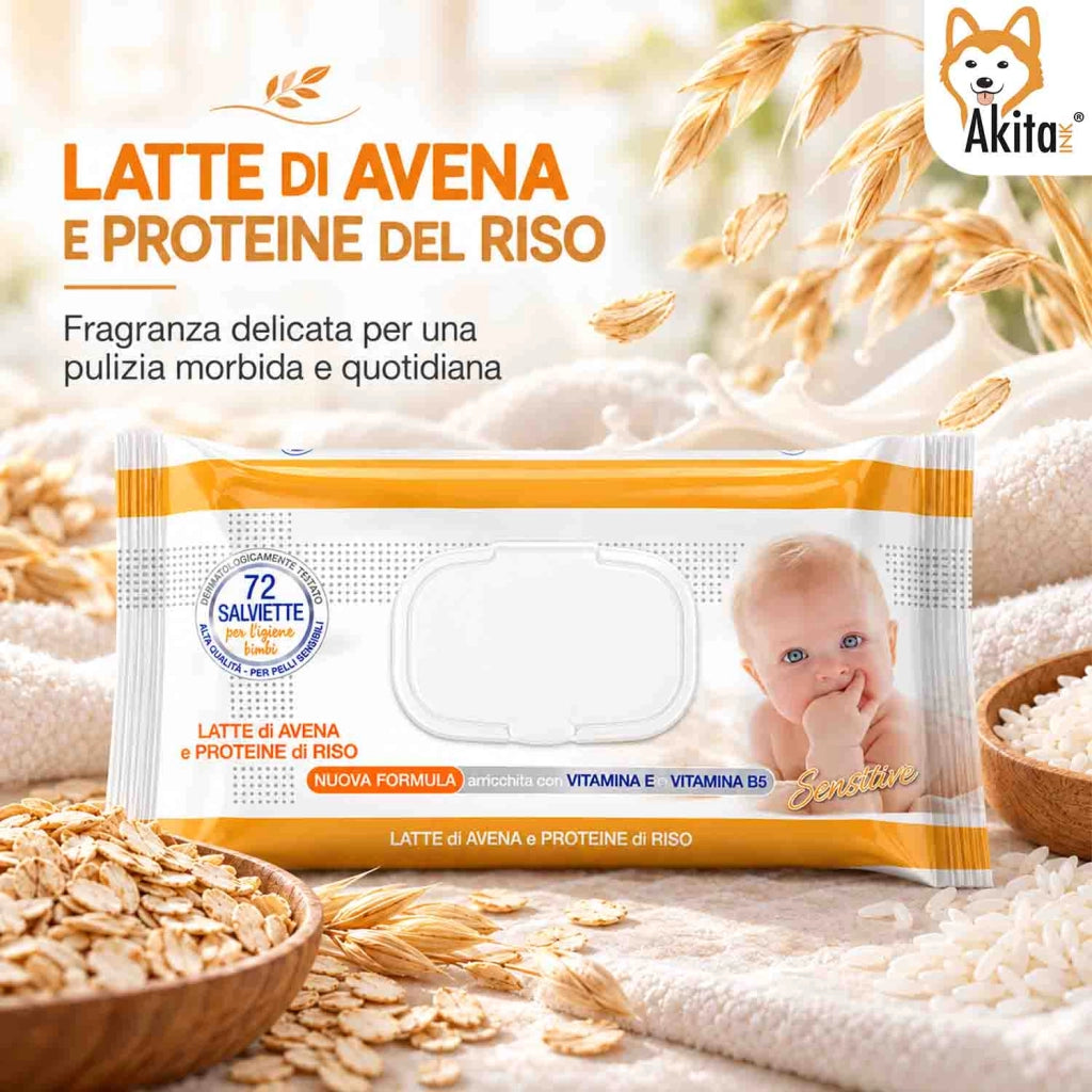 Akitaink 12 Pack Salviettine Latte di Avena e Proteine del Riso
