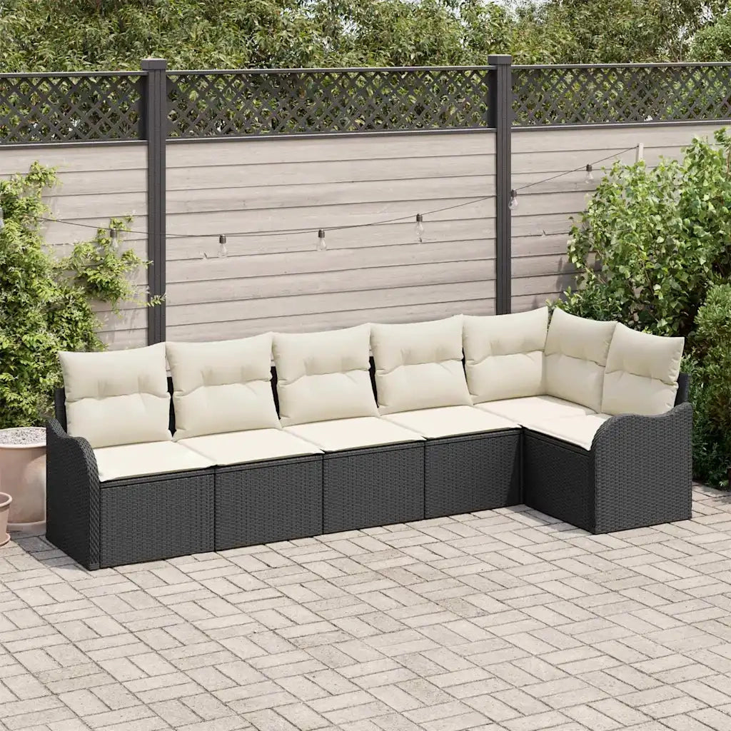 Set Divano da Giardino con cuscino 6 pcs Nero Poly Rattan