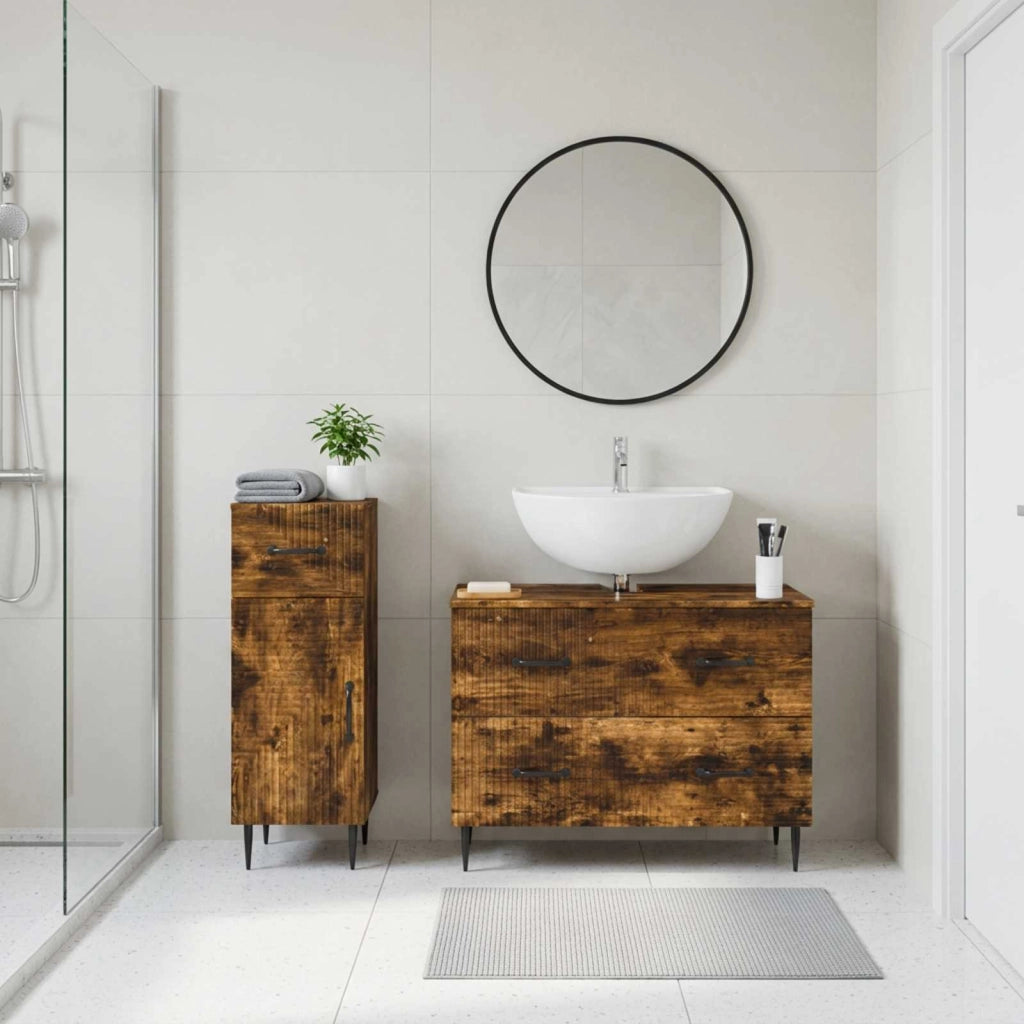 Set di Armadi da Bagno da 2 Pezzi HAARLEM Rovere Fumo 3417698