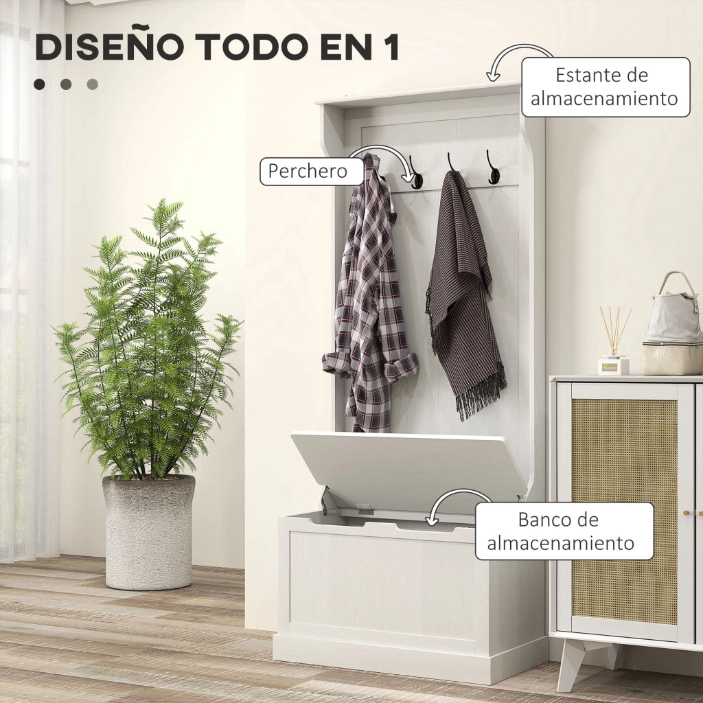 Appendiabiti con Banco e Scarpiera ¨C Minimal ¨C Bianco 71.5x39.5x170 cm