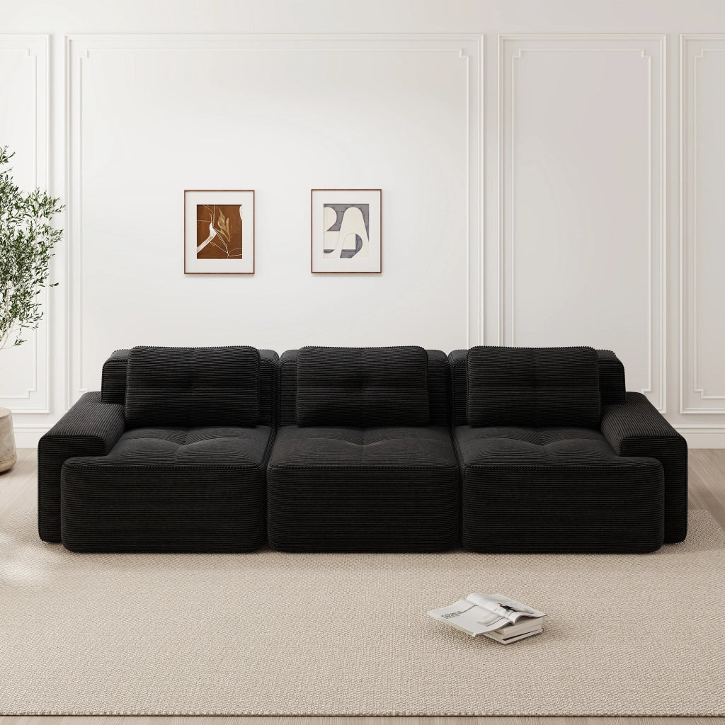 Divano Modulare Angolare 3 Posti ¨C MINIMAL ¨C Velluto a Coste, Nero, Tiefsitz
