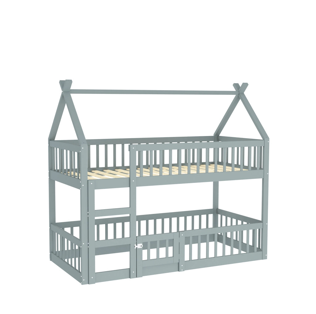 Letto a castello per bambini 90x200 cm con scala integrata e porta grigio