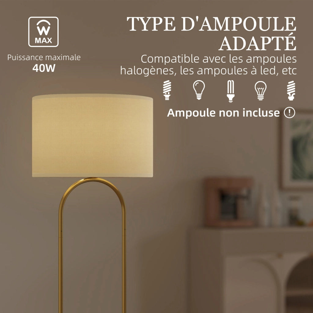 Lampada da terra con paralume in lino ¨C Xylo ¨C E27 dorato e nero 156 cm