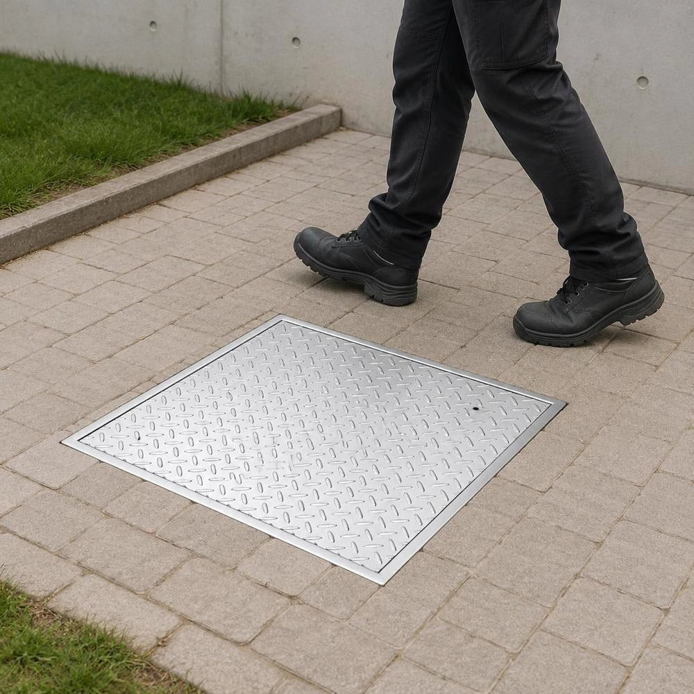 Manhole Cover With Frame 50 X 50 Cm, Square Manhole Cover, Septic Tank Cover, Heavy-duty, Non-slip Carbon Steel Gully Cover For Drainage Channels, For Walkways, Gardens, And Yards