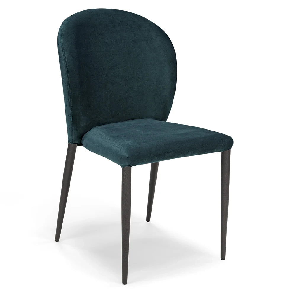 Sedia da pranzo imbottita in velluto GHIBLI LUX, 100% MADE IN ITALY, schienale a poltroncina, gambe robuste in metallo, design moderno, tessuto idrorepellente colore Blu Notte