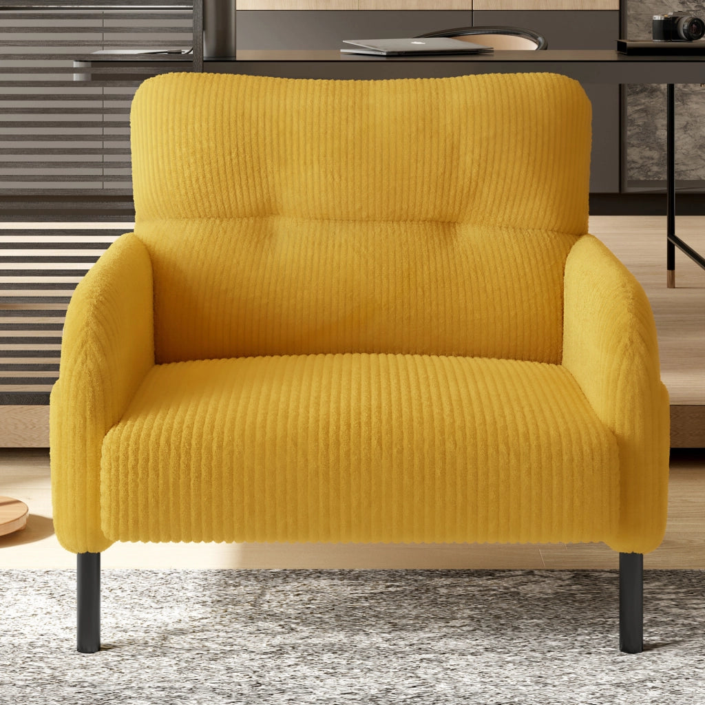 Set salotto 3 pezzi in corda giallo: divano 2 posti, poltrona e pouf con tasca laterale