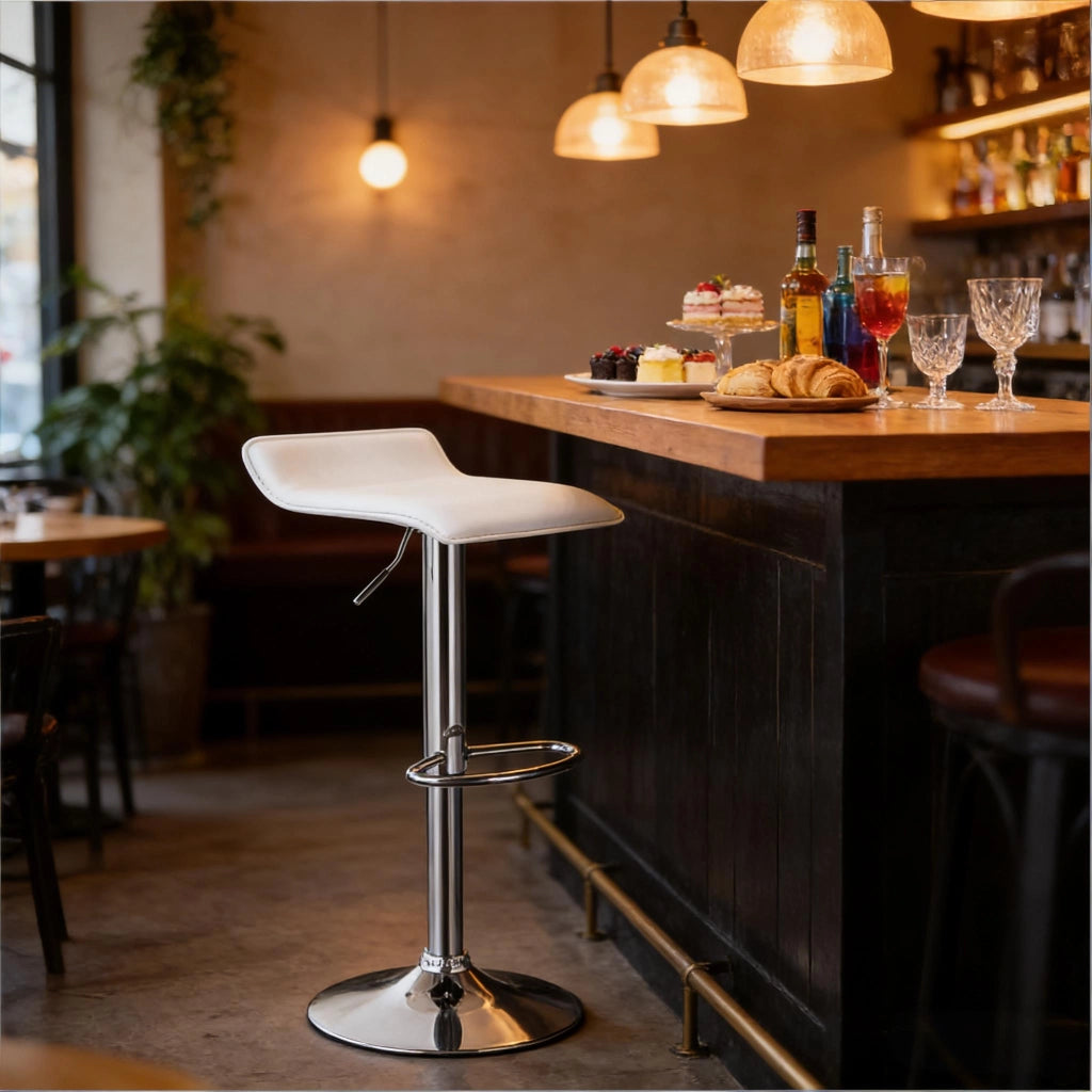 SGABELLO BAR Girevole e Regolabile in Altezza, Bianco, 62-84 cm
